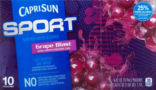 Capri Sun Sport Grape Blast Flavored Water Beverage Pouches Perspective: front