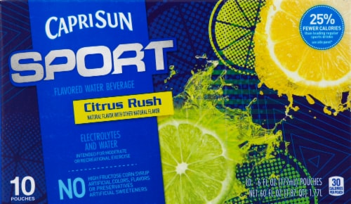 Capri Sun Sport Citrus Rush Flavored Water Beverage Pouches Perspective: front