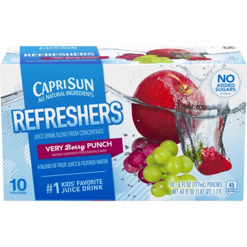 Capri Sun Refreshers Very Berry Punch Juice Drink Blend Pouches Perspective: front