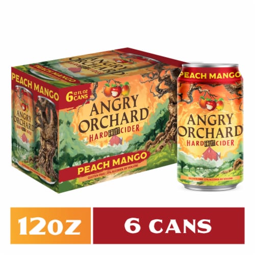 Angry Orchard® Peach Mango Hard Cider Beer Perspective: front