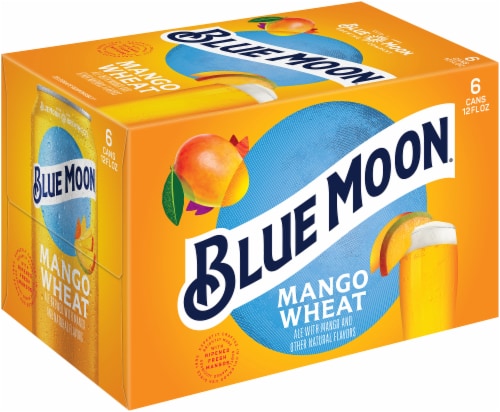 Blue Moon Mango Wheat Ale Fruity Craft Beer, 5.4% ABV, 6-pack, 12-oz. beer cans Perspective: front