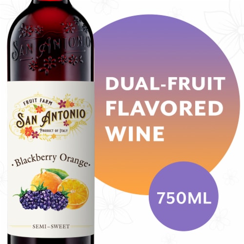 San Antonio Fruit Farm Blackberry Orange Italian Semi-Sweet Red Wine Perspective: front