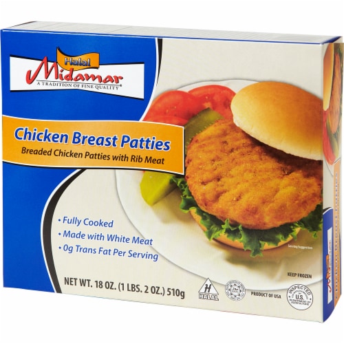 Midamar Frozen Halal Chicken Breast Patties Perspective: front