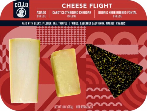 Cello Asiago Clothbound Cheddar & Herb Rubbed Fontina Cheese Flight Perspective: front