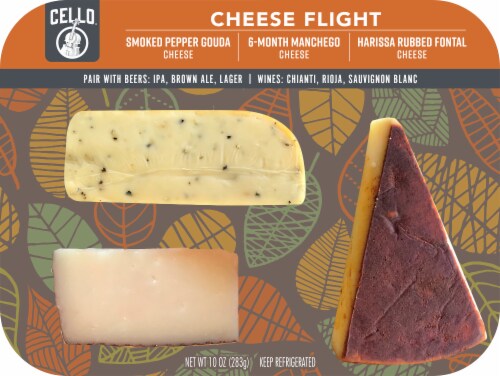 Cello Pepper Gouda Manchego & Harissa Fontina Cheese Flight Perspective: front