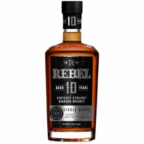 Rebel Yell Aged 10 Years Single Barrel Kentucky Straight Bourbon Whiskey Perspective: front