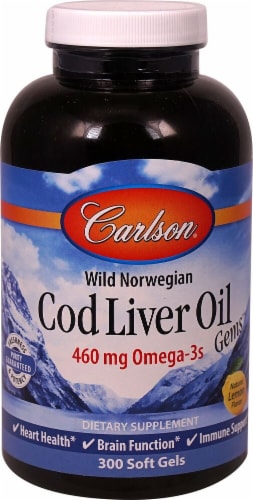 Carlson Natural Lemon Norwegian Cod Liver Oil Gems Softgels 460 mg Perspective: front