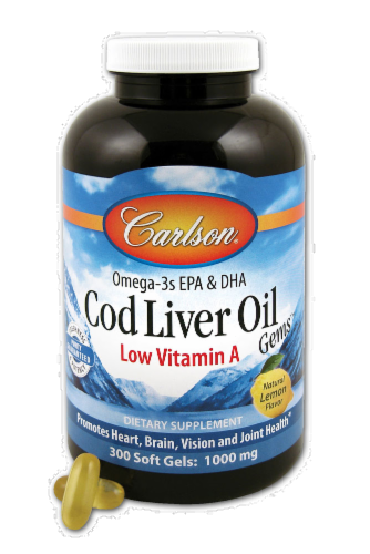 Carlson Cod Liver Oil Low A 1000 mg Softgels Perspective: front