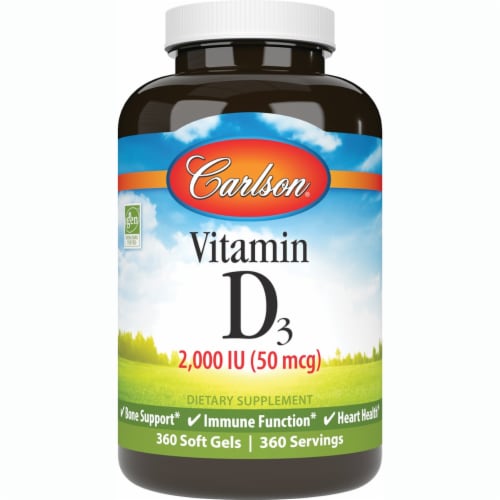 Carlson Vitamin D3 2,000 Iu (50 mcg) 360 Sgels Perspective: front