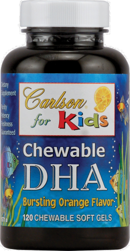 Carlson for Kids Chewable DHA Bursting Orange Flavor Chewable Softgels 120 Count Perspective: front