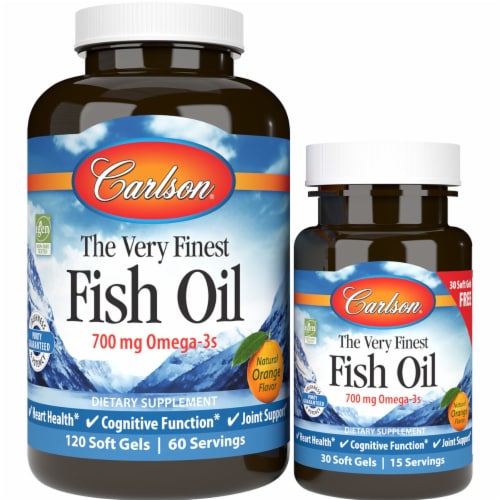 Carlson The Very Finest Fish Oil - Orange 700 mg 120 + 30 free Sgels Perspective: front