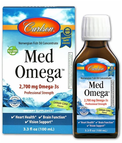 Carlson  Norwegian MedOmega™ Fish Oil Concentrate   Lemon Lime Perspective: front