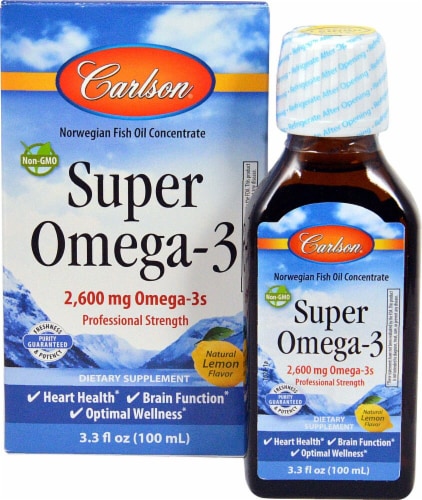 Carlson Super Omega-3 Lemon Flavor Fish Oil Concentrate 2600mg Perspective: front
