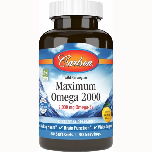 Carlson Wild Norwegian Maximum Omega 2000 - Lemon 2,000 mg 60 Sgels Perspective: front