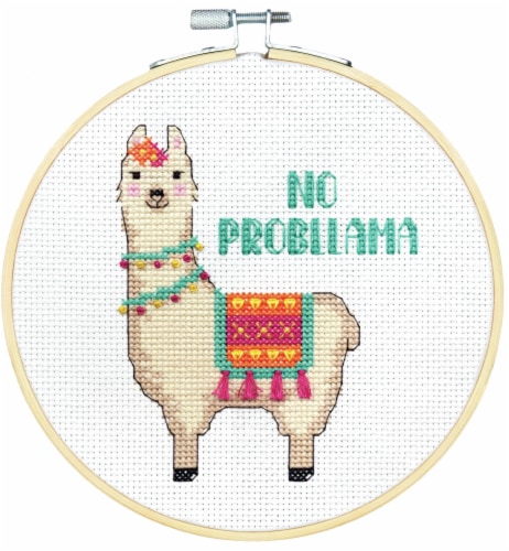 Dimensions Counted Cross Stitch Kit 6 Round-No Probllama (14 Count) Perspective: front