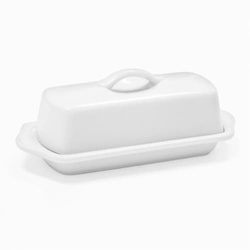 Chantal Ceramic Full-Size Butter Dish - Glossy White Perspective: front