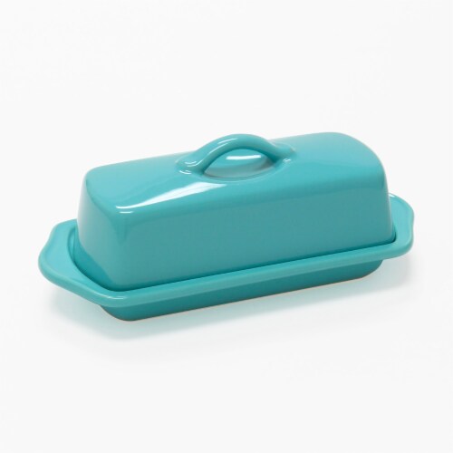 Chantal Ceramic Full-Size Butter Dish - Aqua Perspective: front