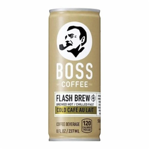 Boss Coffee Flash Brew Cold Cafe Au Lait Coffee Perspective: front