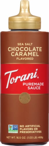 Torani® Saea Salt Chocolate Caramel Sauce Perspective: front