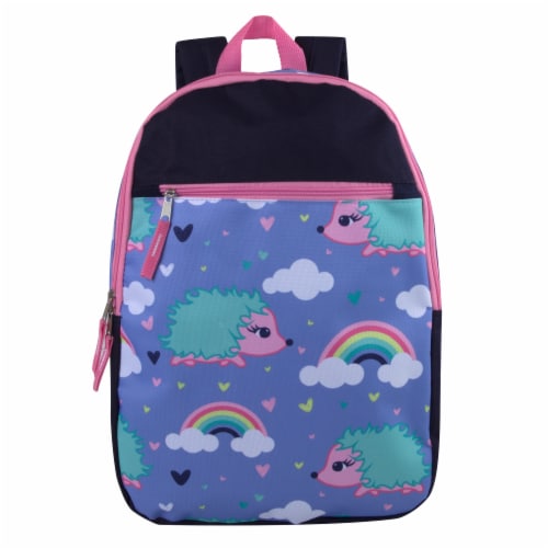 A.D. Sutton Hedgehog Print Front Zipper Backpack - Dark Denim/Princess Pink Perspective: front