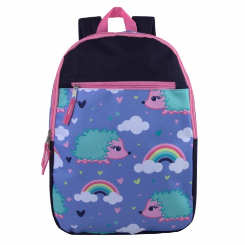 A.D. Sutton Hedgehog Print Front Zipper Backpack - Dark Denim/Princess Pink Perspective: front