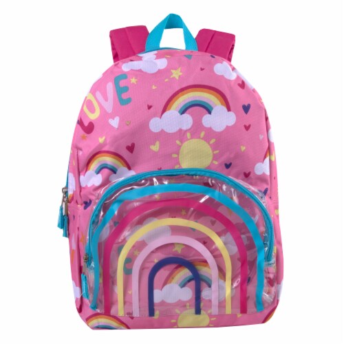 A.D. Sutton Rainbow Panda Tinted Clear Pocket Backpack - Dusk/Knockout Pink Perspective: front