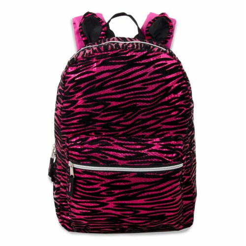 A.D. Sutton Zebra Sequin Backpack - Hot Pink/Black Perspective: front
