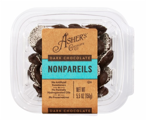 Asher's Chocolate Dark Chocolate Nonpareils Perspective: front
