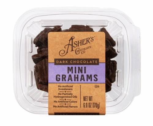 Asher's Chocolate Co Dark Chocolate Mini Grahams Perspective: front