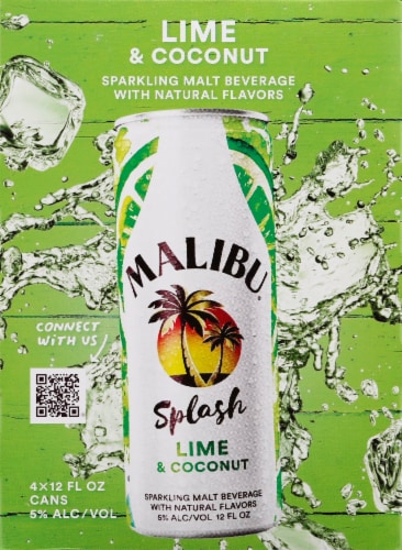 Malibu Splash Lime and Coconut Flavored Hard Beverage Perspective: front