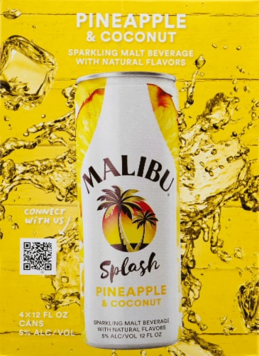 Malibu Splash Pineapple & Coconut Sparkling Flavored Hard Beverage Perspective: front