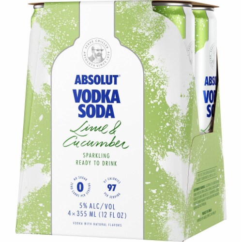 Absolut Vodka Soda Lime & Cucumber Sparkling , 4Pack355 Ml Cans Perspective: front