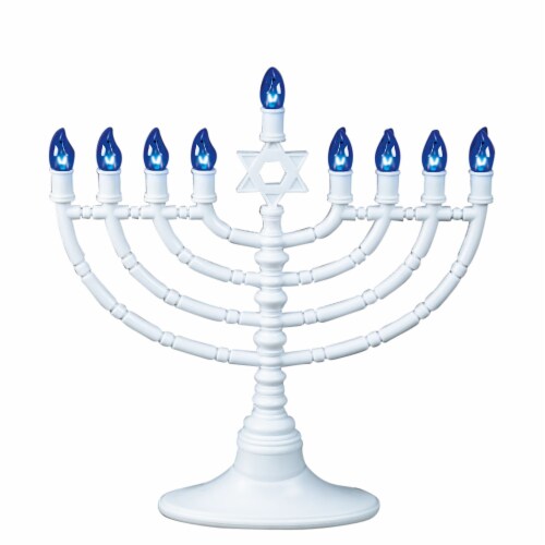 Rite Lite 11.5 White and Blue Traditional Style LED Battery Powered Hanukkah Menorah Perspective: front
