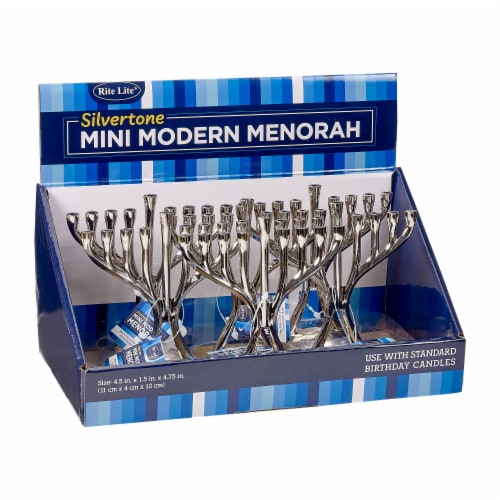 Rite Lite 4.75 Silver Solid Mini Hanukkah Menorah Candles Stand Perspective: front