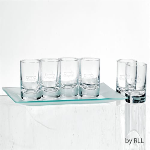 Rite Lite KCGL-SET LChaim Cordial Set of 6 Glasses with Frosted Tray Perspective: front