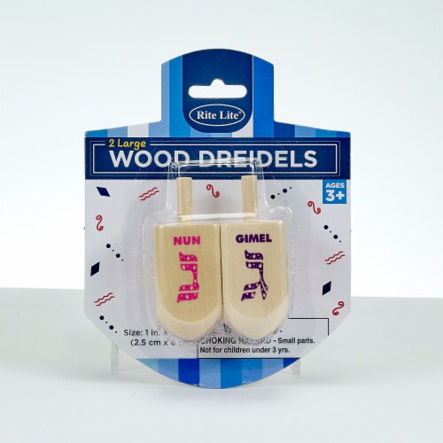 Rite Lite® Hanukkah Large Wood Dreidels - Set of 2 Perspective: front
