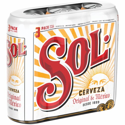 Sol Cerveza Mexican Import Beer 3 Cans Perspective: front