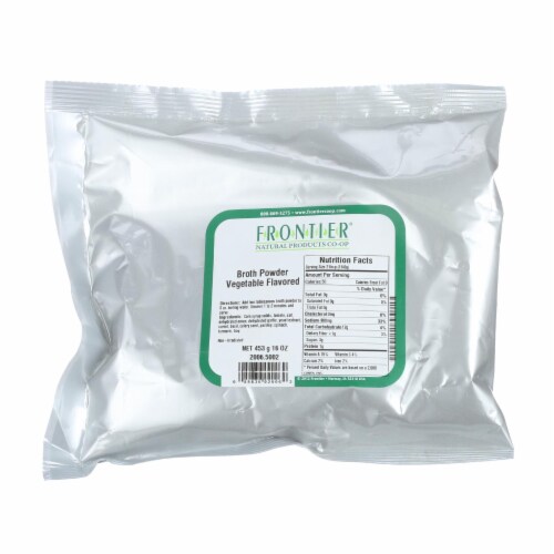 Frontier Natural Products Co-op Herb Vegetable Flavored Broth Powder Perspective: front