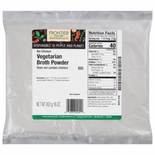 Frontier Vegetarian Broth Powder Chicken Flavored Perspective: front