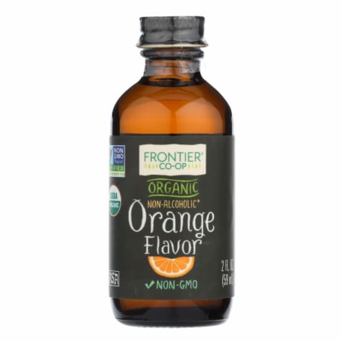 Frontier Orange Flavor CERTIFIED ORGANIC 2 fl. oz. Bottle (a) Perspective: front