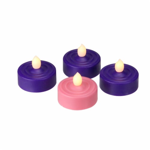 Roman Set of 4 LED Lighted Christmas Purple and Pink Tea Light Candles Perspective: front