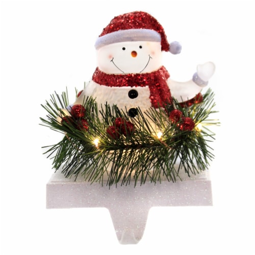 Christmas Led Snowman Stocking Holder Acrylic Holly Garland Glitter 31251 Perspective: front