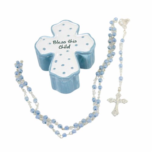 Religious Bless Boy Box Polyresin Rosary Cross 22328 Perspective: front