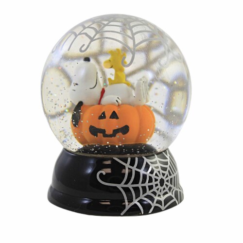 Halloween Snoopy Laying On Pumpkin Dome Plastic Woodstock LED Spider Web 134758 Perspective: front