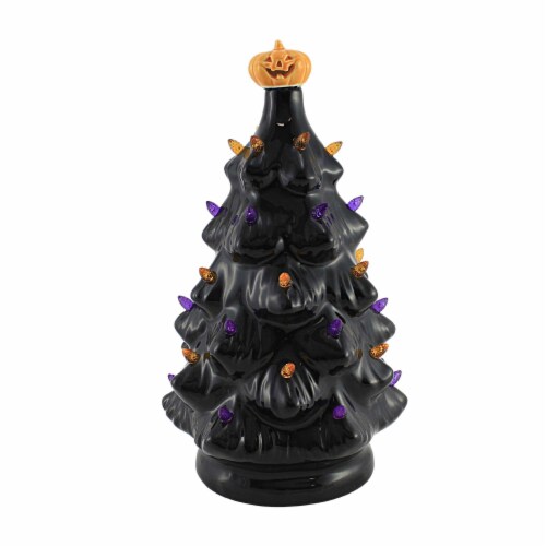 Halloween 12  Led Vintage Black Tree Glass Halloween Pumpkin Lighted 134958 Perspective: front