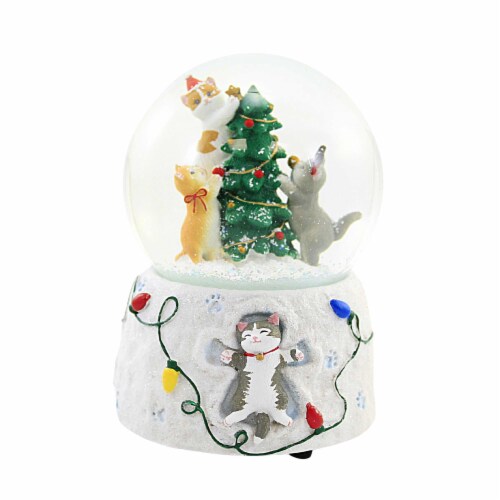 5.5 Inch Tall Musical Boy With Dog Glitterdome O' Christmas Tree Windup 100MM