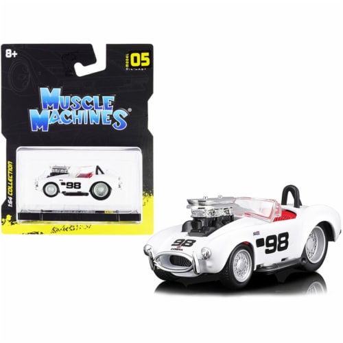 Muscle Machines 15551wh 1964 Shelby Cobra No.98 White with Red Interior 1-64 Scale Diecast Mo Perspective: front