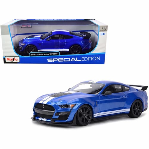 Maisto 31388bl 1-18 Scale 2020 Ford Mustang Shelby GT500 Blue Metallic & White Stripes Diecas Perspective: front