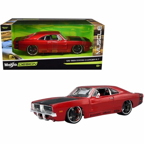 Maisto 32537 1969 Dodge Charger R T Red Metallic with Black Hood Black Stripes Classic Musc 1 Dillons Food Stores