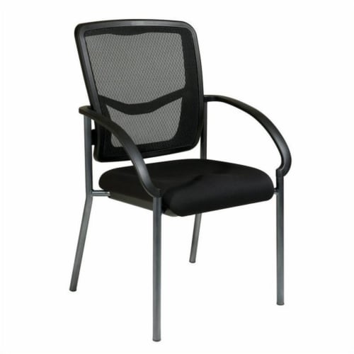 ProGrid Black Visitors Chair with Arms and Titanium Finish Fabric Seat Perspective: front